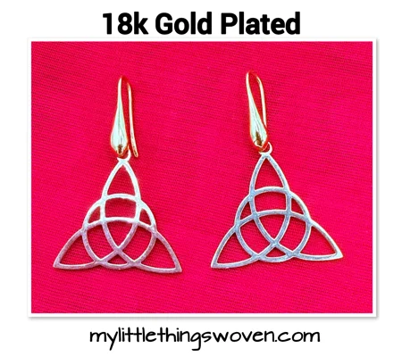 Gold Celtic Trinity Knot Earrings Irish 18k gold plated