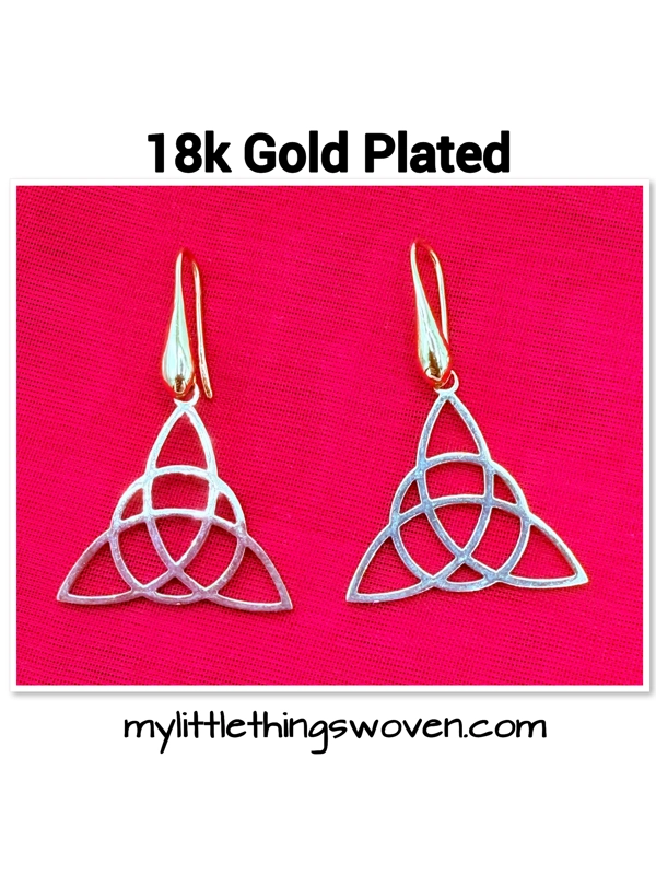 Gold Celtic Trinity Knot Earrings Irish 18k gold plated