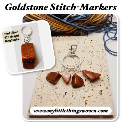 Goldstone Gemstone Knitting & Crochet Stitch Markers, Gift, 925 Silver Handmade