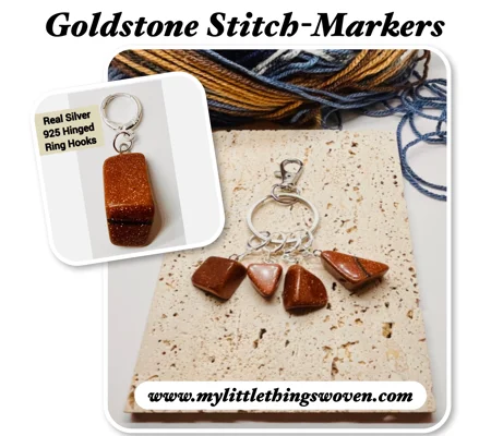 Goldstone Gemstone Knitting & Crochet Stitch Markers, Gift, 925 Silver Handmade