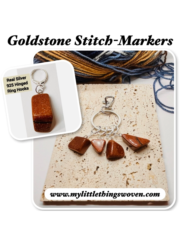 Goldstone Gemstone Knitting & Crochet Stitch Markers, Gift, 925 Silver Handmade