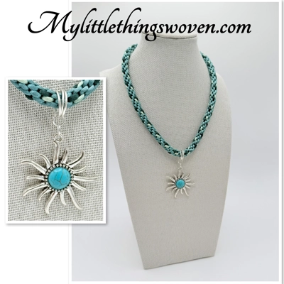 Turquoise Sun Star Pendant & Necklace Kumihimo Braid Cord Silver Plated