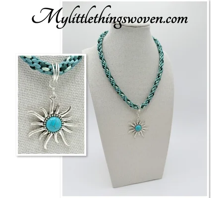 Turquoise Sun Star Pendant & Necklace Kumihimo Braid Cord Silver Plated