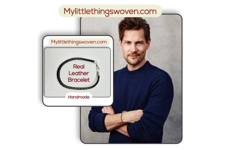 Men's Black Real Leather Braided Cord Bracelets, Silver Plated