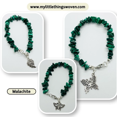 Quartz semi precious chipped gemstone bracelets with choice of dangle charm