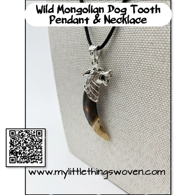 Real Dog Tooth Wolf Pendant & Necklace 20" Long Antique Silver