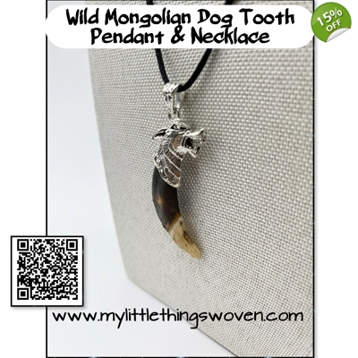 Real Dog Tooth Wolf Pendant & Necklace 20" Long Antique Silver