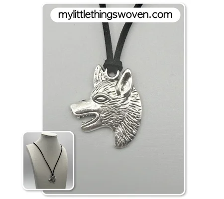 Men's Silver Wolf Head Pendant/Necklace - Real Leather Corded - Black