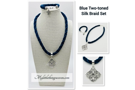 Blue Quaternary Celtic Cross Necklace & Pendant + Bracelet 2 piece set Handmade