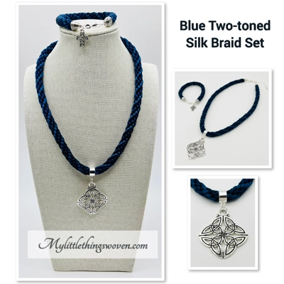 Blue Quaternary Celtic Cross Necklace & Pendant + Bracelet 2 piece set Handmade