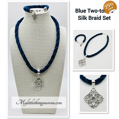 Blue Quaternary Celtic Cross Necklace & Pendant + Bracelet 2 piece set Handmade