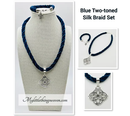 Blue Quaternary Celtic Cross Necklace & Pendant + Bracelet 2 piece set Handmade