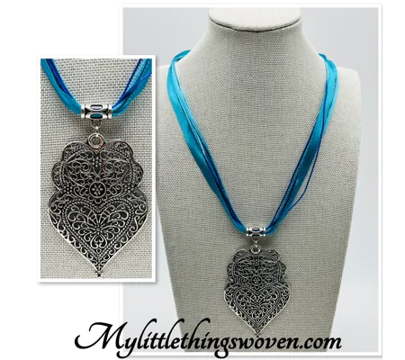 Heart Pendant & Necklace Blue Multi Stranded Adjustable, Silver