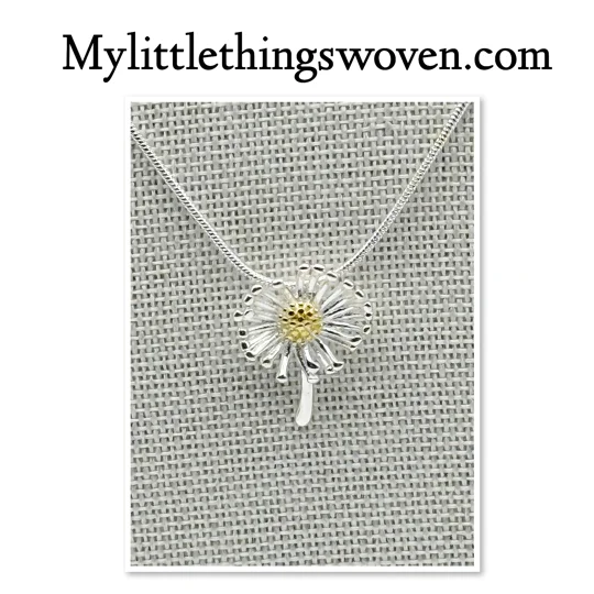 Sterling Silver Daisy Pendant and Necklace, Adjustable