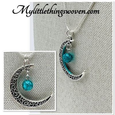 Blue Moon Pendant And Necklace 925 Silver Snake Chain 18"