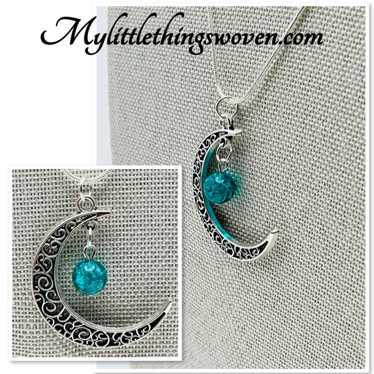 Blue Moon Pendant And Necklace 925 Silver Snake Chain 18"