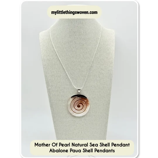 Mother Of Pearl Natural Sea Shell Pendant Shell Pendants on Sterling Silver Snake Chain