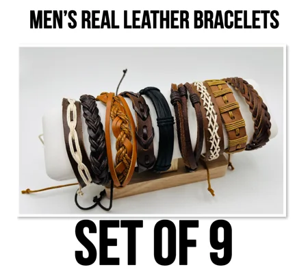 Men's bracelets real leather multicoloured Set of 9