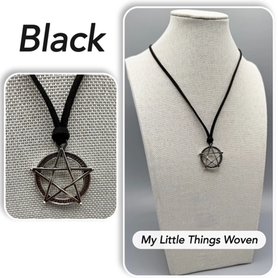 Men's Silver Pentagram Pendant/Necklace, Real Leather Cord - Choice of Colours,
