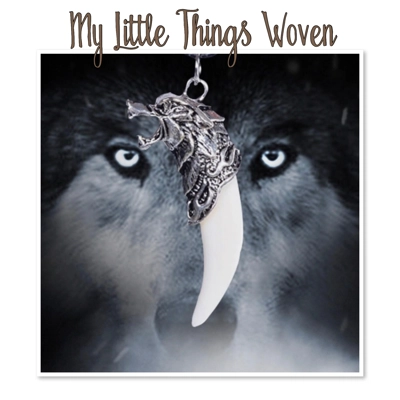 Silver Wolf Teeth Pendant Necklace, White Silver Wolf Teeth Pendant Necklace, White