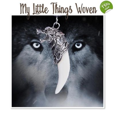 Silver Wolf Teeth Pendant Necklace, White