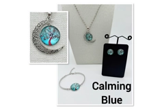 Glass Cabochon Tree of Life Necklace, Earrings & Bracelet 3 Piece Set in choice of colours