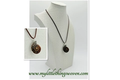 Ammonite Fossil Stone Pendant and Necklace, 18" long Brown Cord