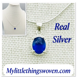Faux Sapphire Pendant & Necklace, Sterling Silver 925, Sna..