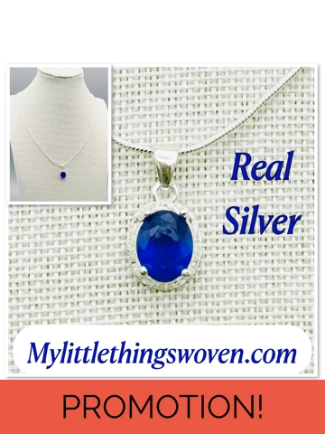 Faux Sapphire Pendant & Necklace, Sterling Silver 925, Snake Chain, Adjustable