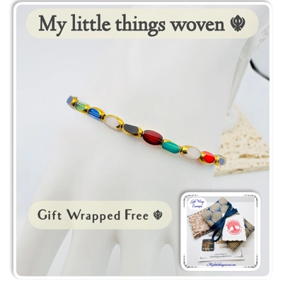 Faceted Oval Multi-coloured Glass Beaded Bracelet, Gold Plated, Handmade. Faceted Oval Multi-coloured Glass Beaded Bracelet, Gold Plated, Handmade.