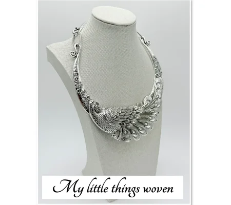 Peacock Texture Ethnic Bohemian Collar Pendant Necklace Silver