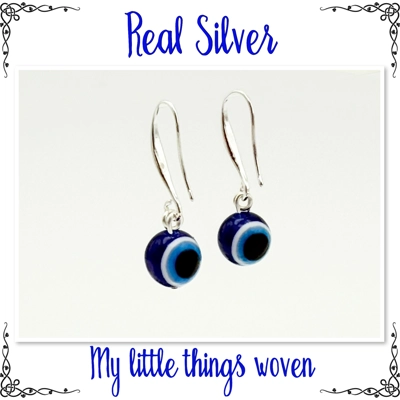 Real Silver Evil Eye Dangle Earrings