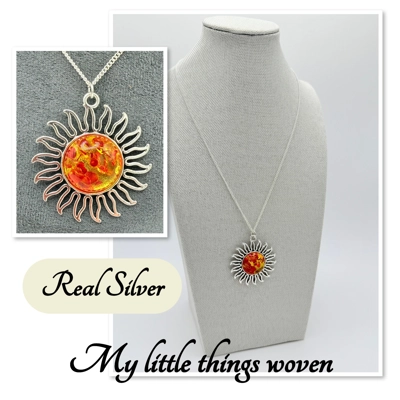 Orange Sun Pendant & Necklace Real Silver