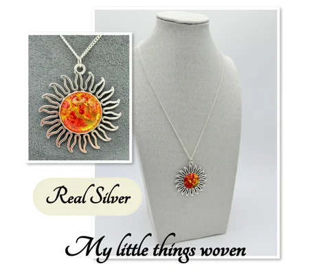 Orange Sun Pendant & Necklace Real Silver