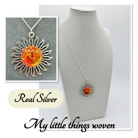 Orange Sun Pendant & Necklace Real Silver