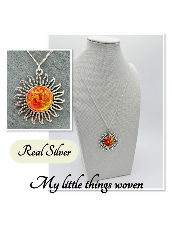 Orange Sun Pendant & Necklace Real Silver
