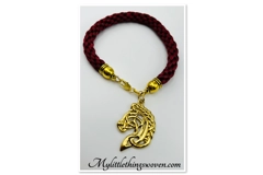 Horse Head Pendant Necklace And Bracelet, Red  2 piece set Gold Plated