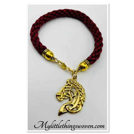 Horse Head Pendant Necklace And Bracelet, Red 2 piece set Gold Plated