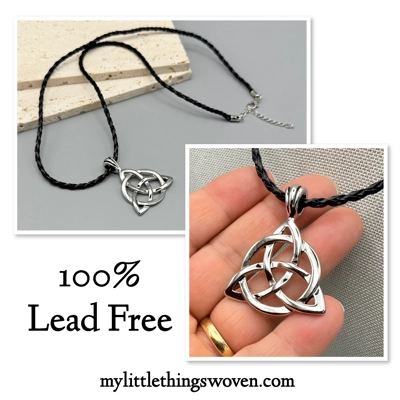 Men's Black Rope Celtic Triquetra Knot Pewter Pendant Adjustable 24" Necklace