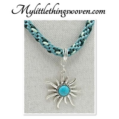 Turquoise Sun Star Pendant & Necklace Kumihimo Braid Cord Silver Plated