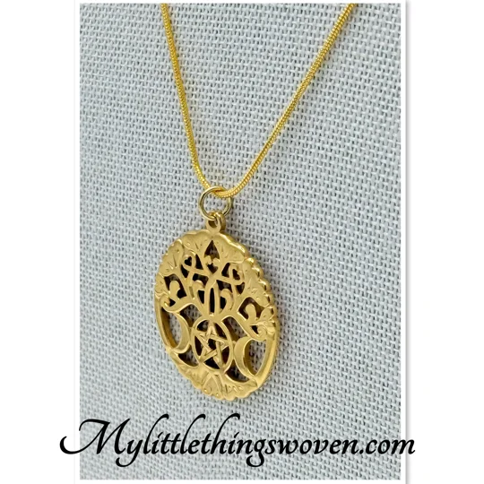 Tree of life with pentagram & moons pendant and necklace 18k gold plated