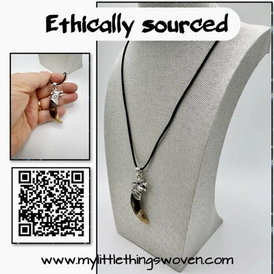 Real Dog Tooth Wolf Pendant & Necklace 20" Long Antique Silver