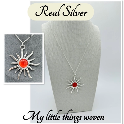 Orange Sun Pendant & Necklace, Real silver