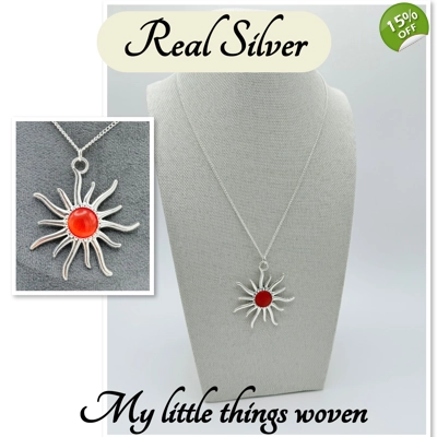 Orange Sun Pendant & Necklace, Real silver