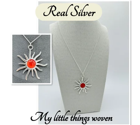 Orange Sun Pendant & Necklace, Real silver