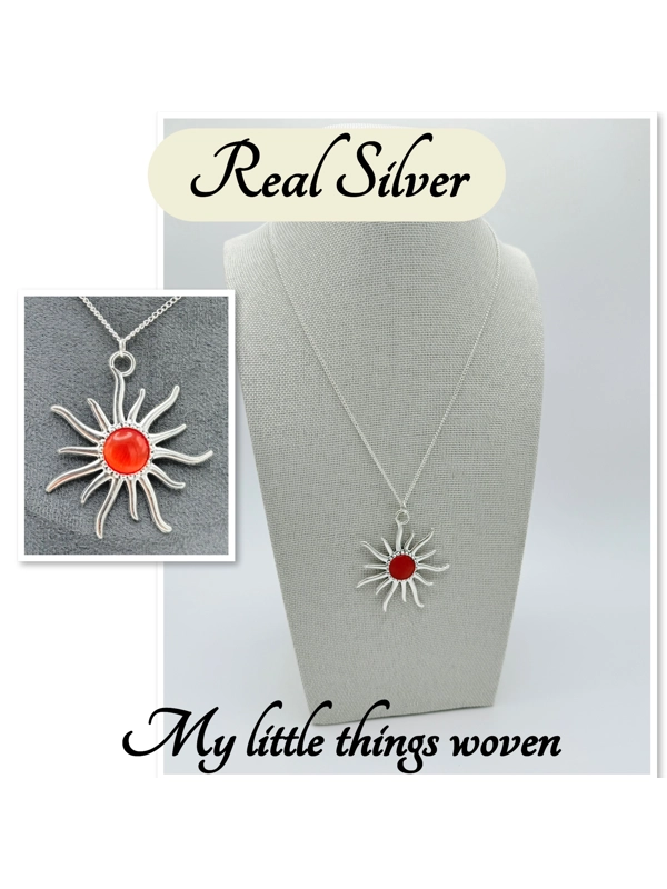Orange Sun Pendant & Necklace, Real silver