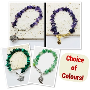 Quartz semi precious chipped gemstone bracelets with choice of dangle charm