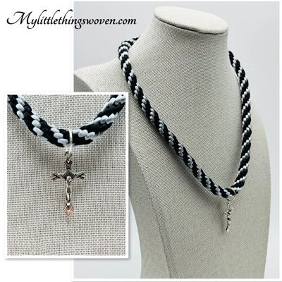 Cross Pendant And Necklace,Black and Silver