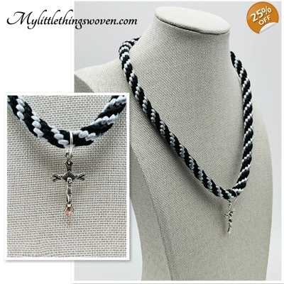 Cross Pendant And Necklace,Black and Silver