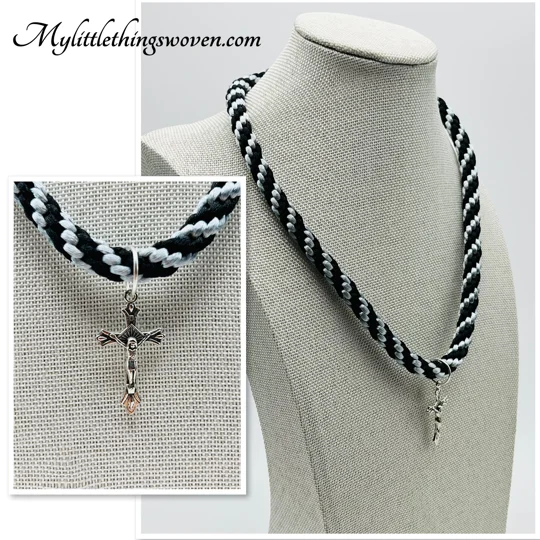 Cross Pendant And Necklace,Black and Silver
